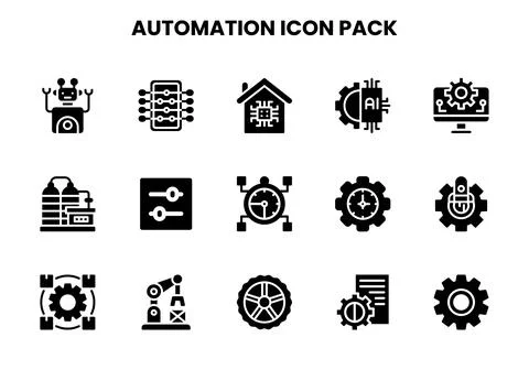 Automation Glyph Bundle Icons Pack Stockillustratie