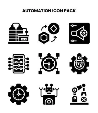 Automation Glyph Bundle Icons Pack Stock Illustration