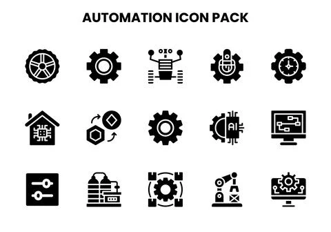 Automation Glyph Vector Icons Pack Stock Illustration