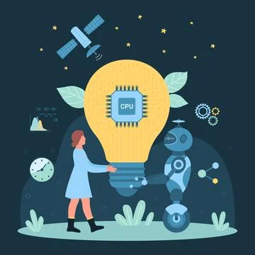 Automation of idea creation, AI support dark concept Stock Illustration