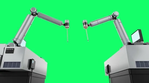 Automation industry concept with robotic arms with control panels isolated  Stock Footage 330389747