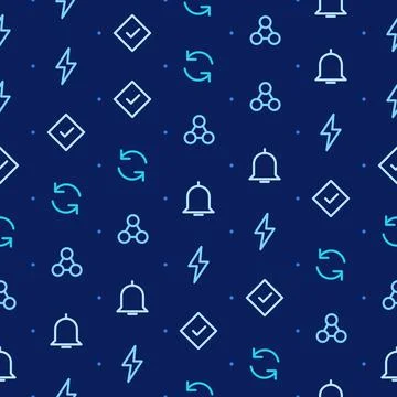 Automation line icon seamless pattern with lightning bolt, checkmark, sync Stock Illustration
