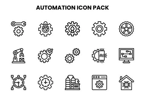 Automation Line Set Icons Pack Stock Illustration