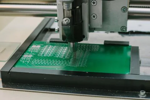 Automation of machine assembly of computer circuit board in the factory for the Stock Photos