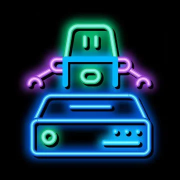 Automation machine learning neon glow icon illustration イラスト素材