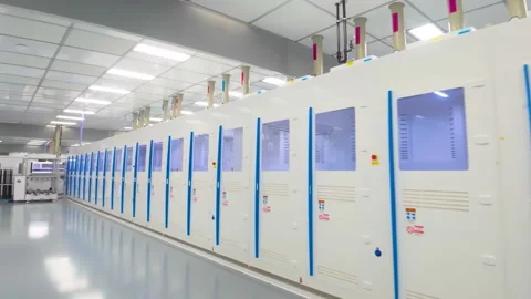 Automation manufacture cpu chip and technologies clean room environment lab on Stock Footage 314809581