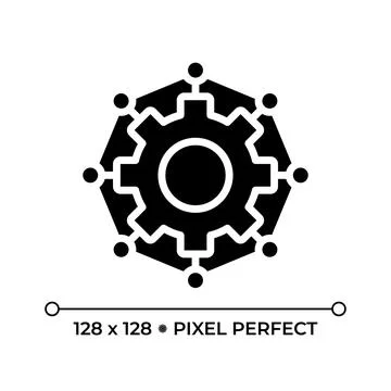 Automation process pixel perfect black glyph icon Stock Illustration