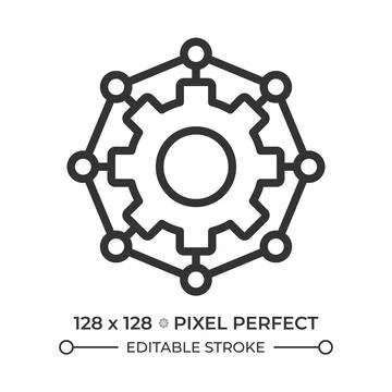 Automation process pixel perfect linear icon Stock Illustration