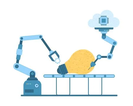 Automation of production and development of ideas and new digital projects on Illustrazione stock