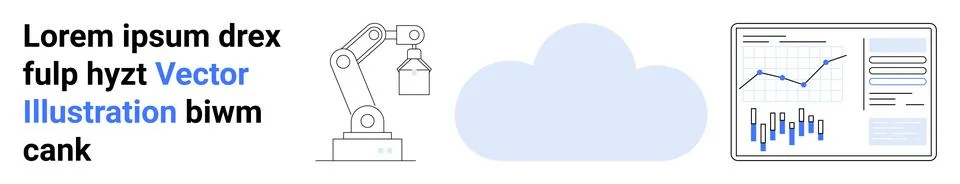 Automation Robot Arm, Cloud, and Data Analytics Dashboard for Industry 4.0 .. Stock Illustration