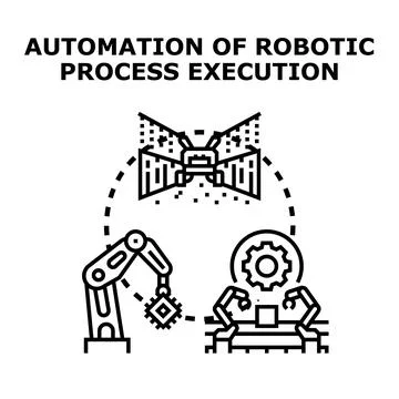 Automation of robotic process execution concept illustrating industry Stock Illustration
