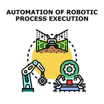 Automation of robotic process execution concept illustrating industry Stock Illustration