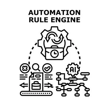 Automation rule engine processing data and decisions Stock Illustration