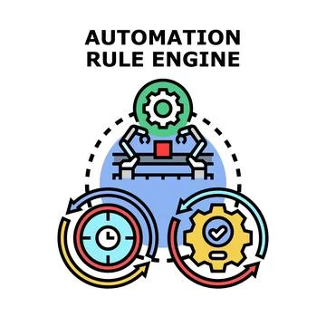 Automation rule engine system optimizing workflow process Stock Illustration