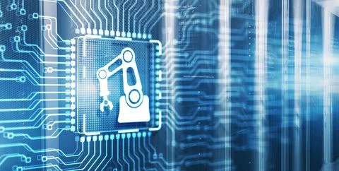 Automation Software Innovation technology on 3d electronic circuit board chip Stockfoto's
