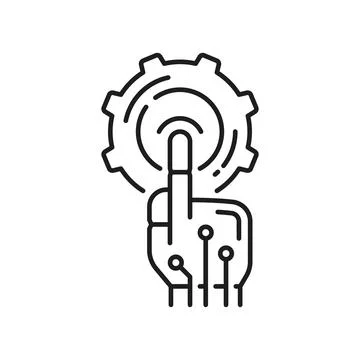 Automation software. Robotic hand touching button Stock Illustration