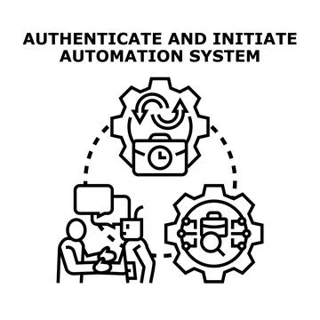 Automation system authentication and initiation process concept Stock Illustration