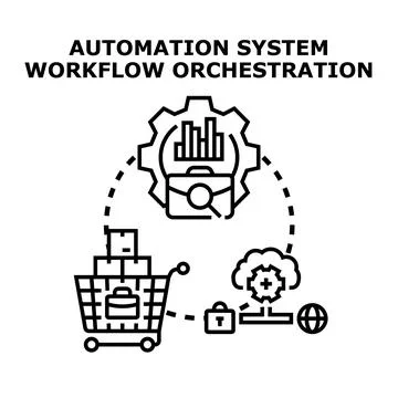 Automation system workflow orchestration business process Stock Illustration