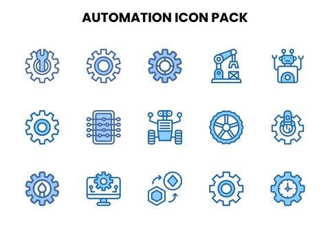 Automation Two Colour Bundle Icons Pack Stock Illustration