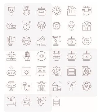 Automation Vector Icon Toolkit featuring 40 Grid Fitted 64x64 Thin Line ele.. Stock Illustration