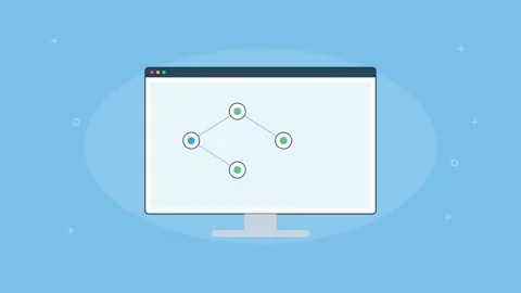 Automation workflow with connected nodes building up on a screen, sky blue Vidéo 342596555