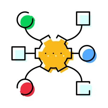 Automation workflow connecting systems with cog wheel Stock Illustration