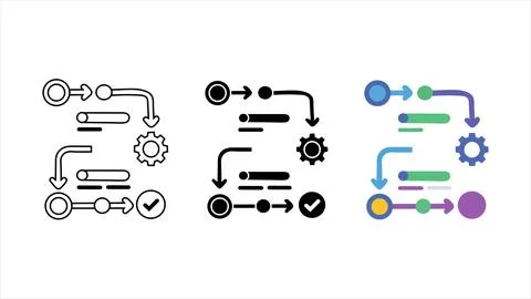 Automation workflow process icon set 스톡 일러스트