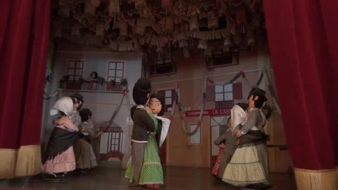 Automatons puppets dancing Spanish square lights typical curtain Tibidabo Stock Footage 324912508