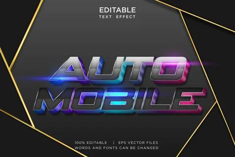 Automobile 3D Text Effect Editable Futuristic Cyberpunk Vector Typography Stock Illustration