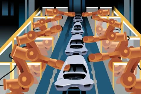 Automobile assembly line Stock Illustration
