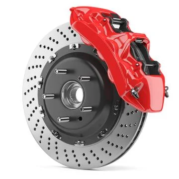Automobile brake disk and red caliper Illustrazione stock