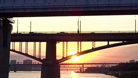 Automobile bridge over the Ob River Stock Footage 281413069