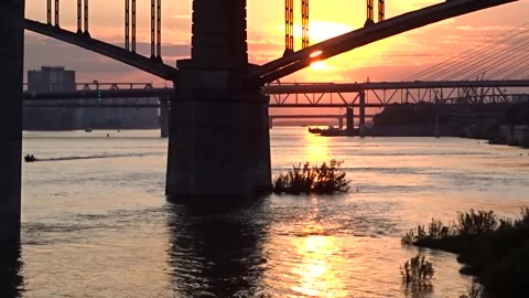 Automobile bridge over the Ob River Stock Footage 281413086