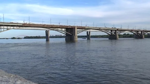 Automobile bridge over the Ob River Video stock 282458046