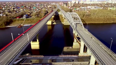 Automobile bridge over the river Stock Footage 142225291