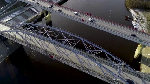 Automobile bridge over the river Stock Footage 142225511