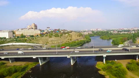 Automobile bridge over a small river in the Russian outback Stock Footage 154268411