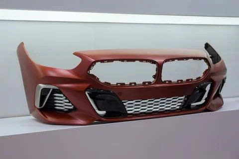 Automobile bumper on a show-window of shop of spare parts Fotos de archivo