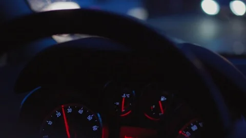 Automobile dashboard, control panel during drive in dark Stock Footage 108461034