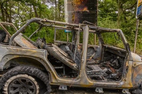 Automobile destroyed by fire Stock Photos