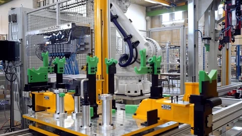 Automobile Factory Interior Slow Motion Production Line Details Stock Footage 128492452
