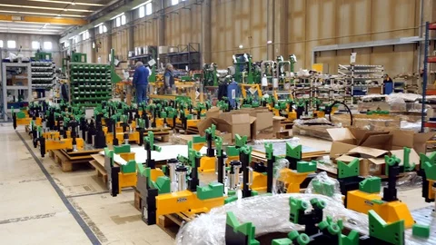 Automobile Factory Interior Slow Motion Production Line Details 動画素材 128492479