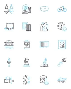 Automobile maintenance linear icons set. Oil, Brake, Tire, Engine, Filter Stock Illustration