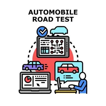 Automobile road testing and quality control concept Illustrazione stock