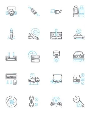 Automobile Servicing linear icons set. Maintenance, Repairs, Servicing, Oil Stock Illustration