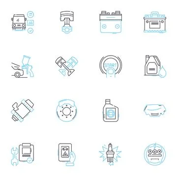 Automobile Servicing linear icons set. Maintenance, Repairs, Servicing, Oil Stock Illustration