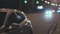 The automobile standing on the road. evening night time 4k or 4k+ Resolution