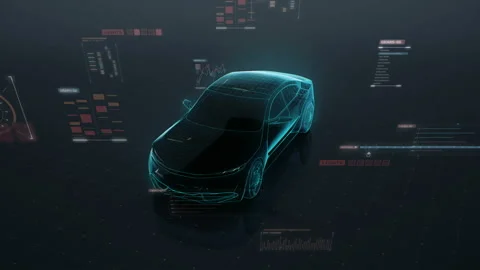 Automobile Technology. Running Future car with user interface. 360 view. 4k. Stock Footage 89152162