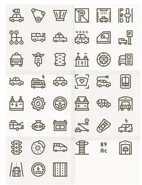 Automobile Vector Icon Set with 45 Bold Line 128x128 Editable Graphics Stock Illustration