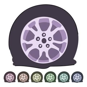 Automobile wheel having flat tire and puncture problem graphic Stock Illustration